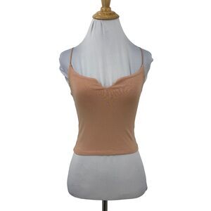 Pacsun P/S Basics Crop Cami Top Womens XS Extra Small Peach Fitted Split Neck